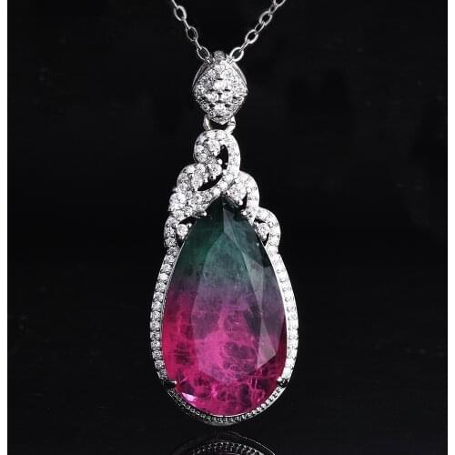 QTT 925 Sterling Silver Necklaces for Women Luxury Rose Gold Color Emerald Gemstone Charms Choker Pendant Necklace Fine Jewelry