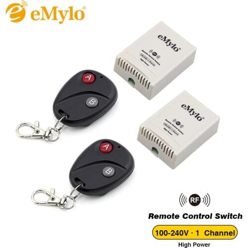 EMylo Remote Control Switch AC 100-240V 2500W 10A RF Wireless Switch 2X Black Transmitter 2X 1 Channel Relays Light LED Switch