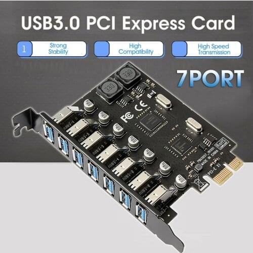 7 Ports Hub PCI-E Expansion Riser Card External Adapter Controller USB 3.0 Transmission Rate With Two Power Modules