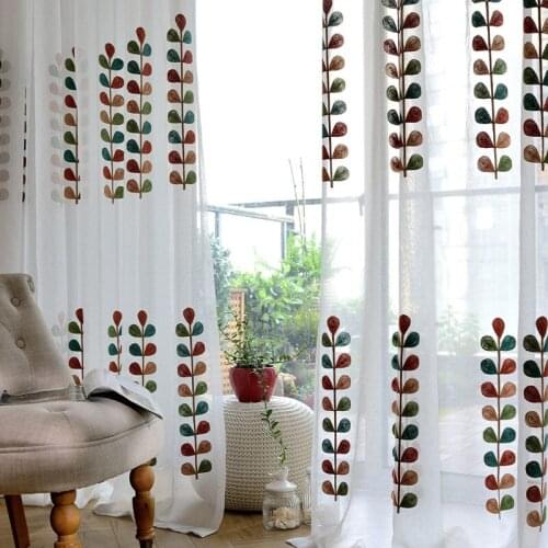 Simple Pastoral Cotton and Linen Embroidered Window Screen Fashion Simple Color String of Grass Leaf Curtain