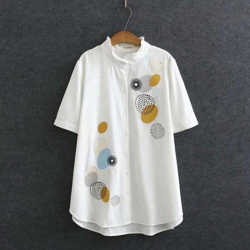 Plus size Ruffled collar embroidery cotton women loose long tshirts 2020 new summer casual ladies short sleeve t shirts female