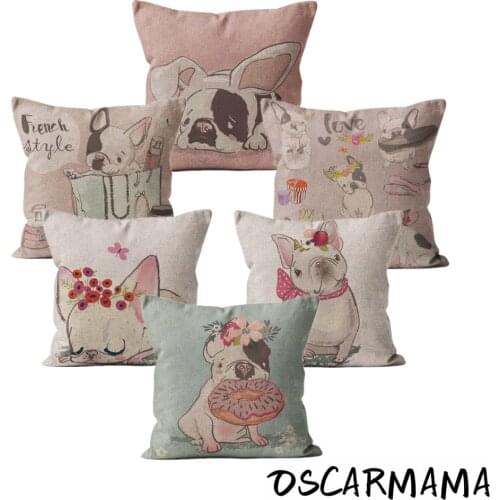 Dog Pink Canada French British Bulldog Patterned Throw Pillow Case Cushion Cover Children Home Cute Birthday Party Decoration