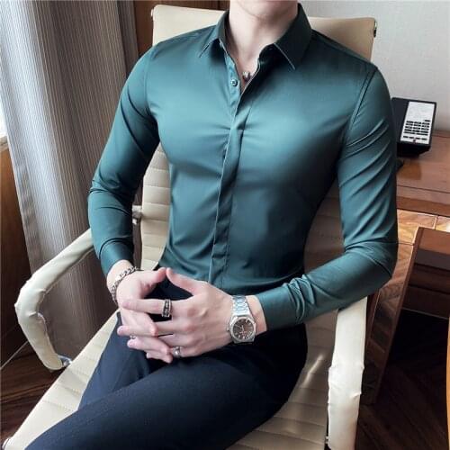 9Colors British Style Spring New Long Sleeve Shirt Men Clothing 2021 Simple Business Slim Fit Casual Blouse Homme Plus Size 4XL