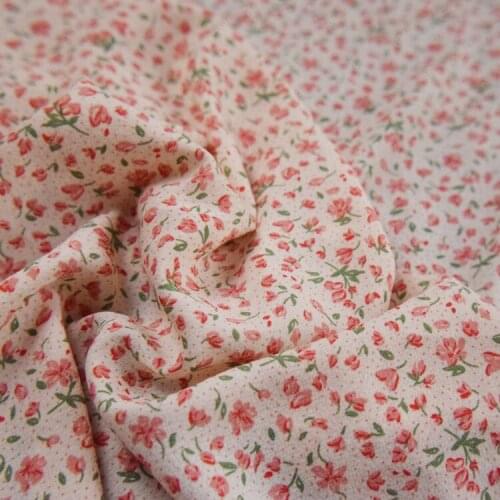 50*150cm Beautiful Little Fresh Pink Dotted Floral Korean Silk Chiffon Fabric Dress Shirt Girls Clothing Handmade DIY Fabric