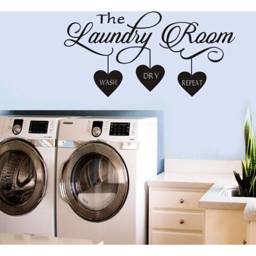 Laundry Room Quote Wall Sticker Home Decor Art Mural Hearts Removable Wall Decals Door House Decoration Accessories