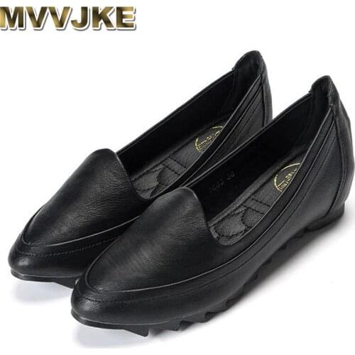 MVVJKEWomen Wedges Shoes Slip On Pumps Soft Leather Sweet Loafers Black Shallow Ladies 2020 Spring Summer Boat Shoes Zapatos Muj