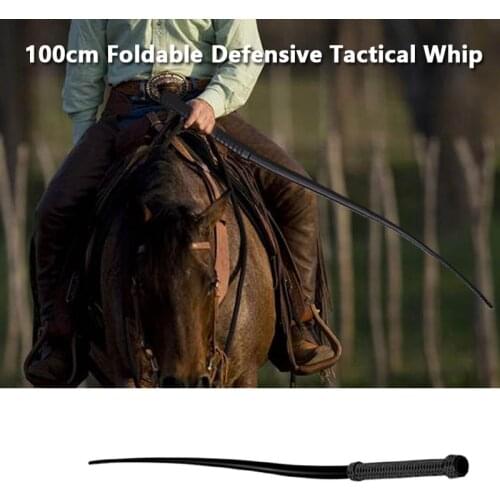 Outdoor Foldable Rubber Whip Handmade Whip Hard Whip Riding Whip Self-Defense Horse Riding Whip EDC Elastic Tool