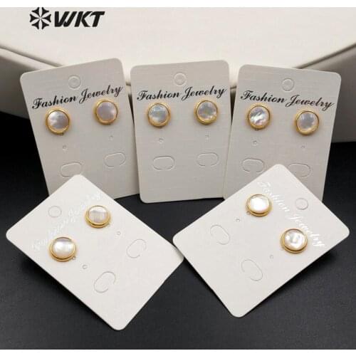 WT-E334 Wholesale Natural Freshwater Pearls Earrings High Quality Round Shape Pearl With Gold Color For Women Jewelry 12mm
