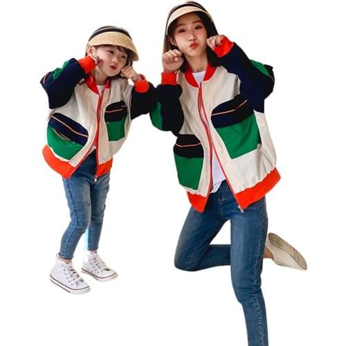 2021 Autumn New Family Matching Outfits Embroidery Jacket Outerwear Mother Kids Clothes Casual Famliy Look