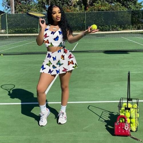 2021 Ins Internet Celebrity Famous Women Set 2 Pcs Short Top Mini Skirt Cartoon Print