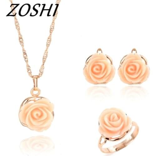 ZOSHI New Arrival African Costume Jewelry Sets Fashion Wedding Women Bridal Accessories Adjuatable Ring Earring Necklace Set