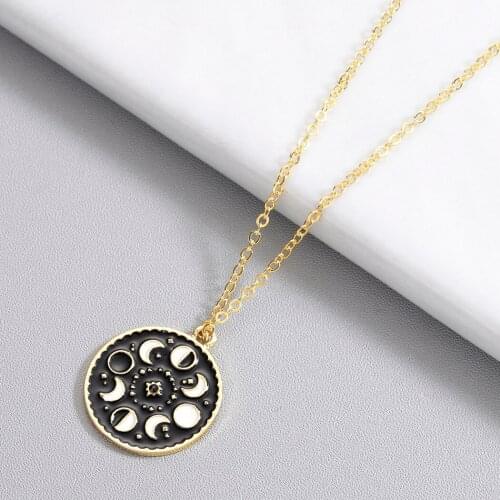Moon Phase Black Necklace For Women Glow In The Dark Glowing Luminous Enamel Vintage Crescent Pendant Necklaces