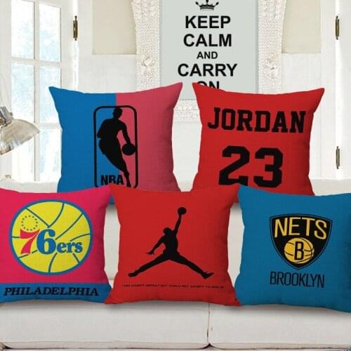 1sets,Hot sale five piece high quality cotton linen basketball team pillow cover,cushion cover,sofa pillow cover,45x45cm