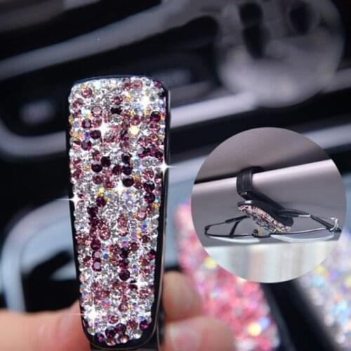 1 PC Car Eyeglasses Holder Sun Visor Glasses Cases Sunglasses Clips Bracket Auto Fastener Clip Rhinestone Diamond Car Ornament