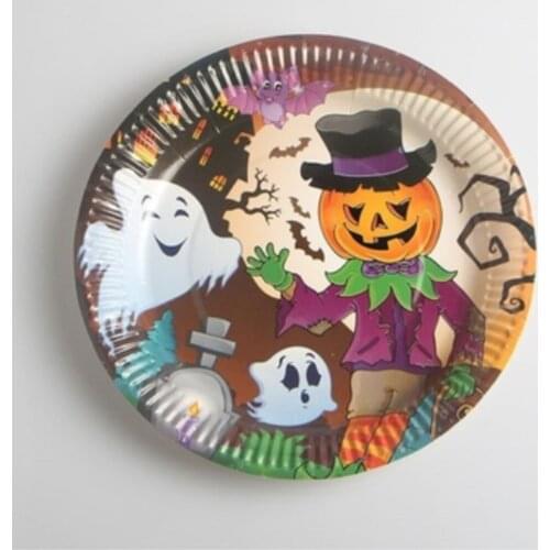 2021 Disposable Plastic Dinner Halloween White Ghost Face Cemetery Pumpkin Smiley Western Food Plate Fruit Plate