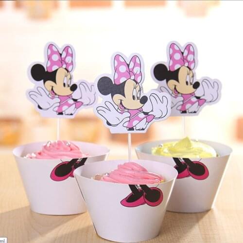 24pcs Minnie Mouse Cupcake Wrappers Toppers Party Decoration Birthday Party Supplies Minnie Baby Shower Cupcake Toppers Favors