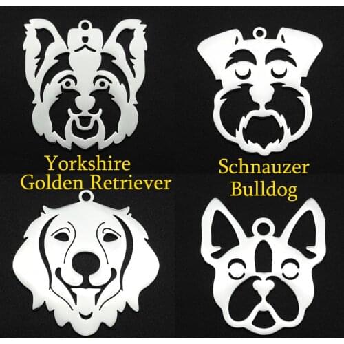 5pcs/lot 100% Stainless Steel 32mm Dog Yorkshire Bulldog Schnauzer DIY Charm Pendant Wholesale Earring Finding Never Fade