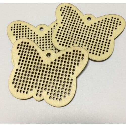 50 pcs free shipping diy stitching wood cross stitch butterfly shape necklace kit