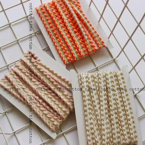 8yards/lot Braided Rope Sewing Accesssory 1cm wide Golden Mixed color Twisted Cotton Cords 10mm width Craft Decor Ropes