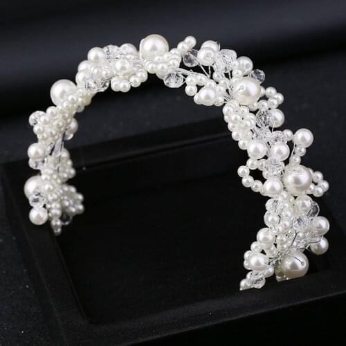 Bride Accessories Handmade Turbine Hair Headpiece Accessories Crystal Bead Crown Korean Sweet Headband Jewelry