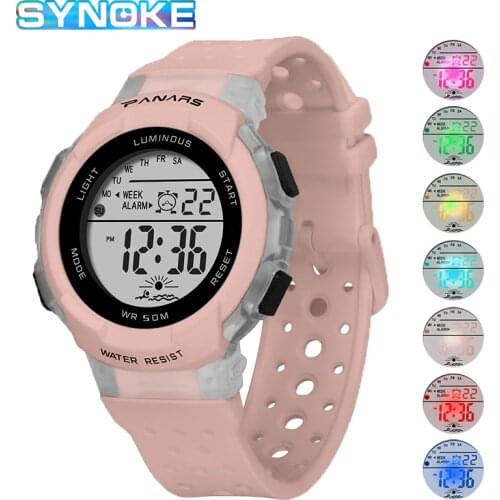 SYNOKE Band Watches For Kids Girls 50M Waterproof Digital Electronic Watch Kid Student Sport Style Colorful luminous Clock Hours