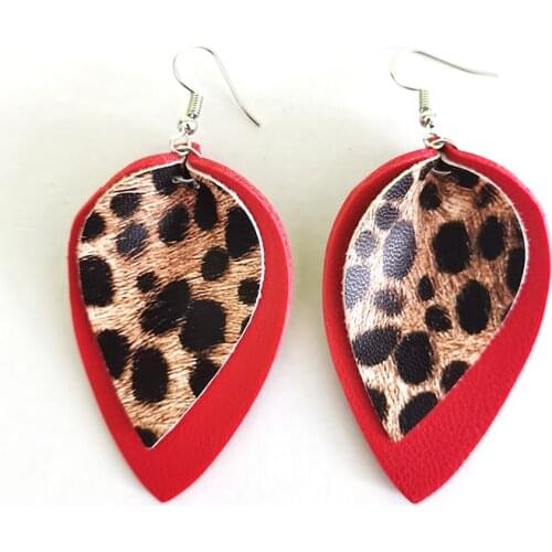 Double Layer Glitter Gold Leopard Print Leather Teardrop Earrings Animal Print Large Leaf Earrings Valentines Day Gift