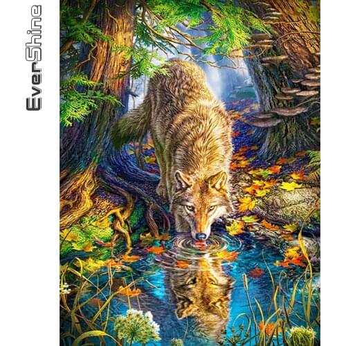 Evershine Full Square Diamond Painting Wolf Rhinestone Art 5D DIY Diamond Embroidery Animal Home Decoration