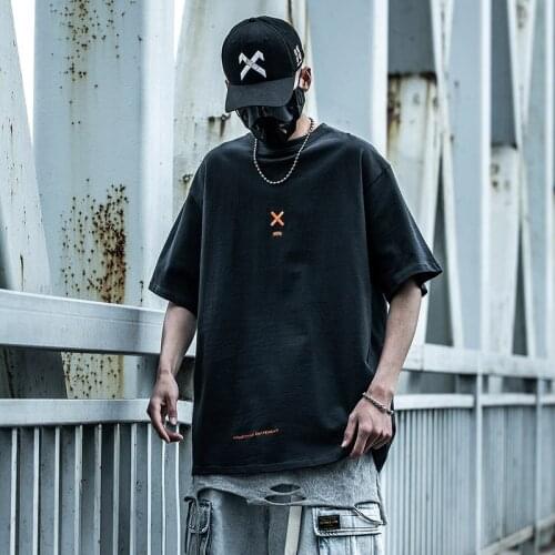 Fashion Hip Hop T Shirt Men Oversized Streewear Harajuku Tops Tees Summer Letter Embroidery Cotton Loose Shirts Casual T-shirts