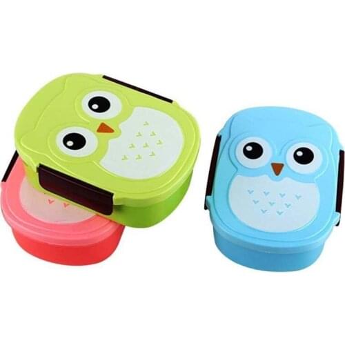 900ml Cute Owl Students Lunch Container with Spoon Kids Bento Box Food Container with Compartments Dinnerware Case Storage Box