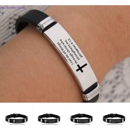 Cross Bible Christian Men Bracelet Adjustable Length Silicone Bangles Wristband Scripture Love Never Fails Male Jewelry