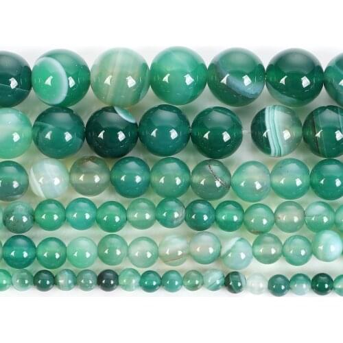 Natural Stone Green Veins Agates Stripe Charm Round Loose Beads For Jewelry Making Needlework Bracelet Diy Strand 4-12MM