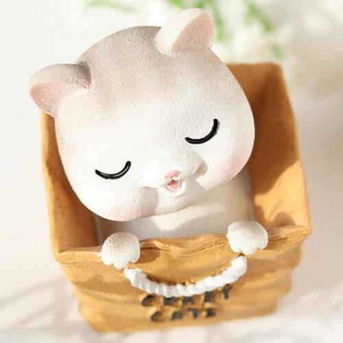 Cartoon Cat Shaking Head Design Car Figurine Craft Model Ornament Desktop Decor