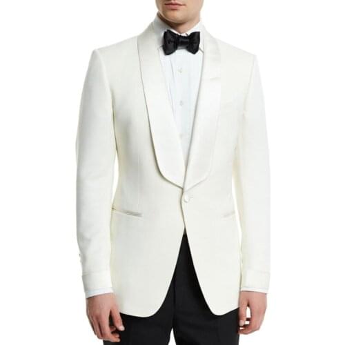 Ivory Mens Casual Business Wedding Tuxedo with Black Pants Male Fashion Suits Set Jacket 2 Piece Costume for Dinner Party