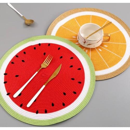 Handmade Weave Non-slip Placemat coaster for table dinne Watermelon lemon Round Insulation pads Table Mats Pads Home Decor DD206