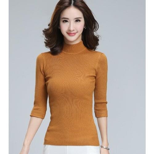 2020 New Womens Clothing Fashion Turtleneck Solid Pullover Sweaters High Elastic Slim Bottoming Knitted Sweaters Female Jumpers