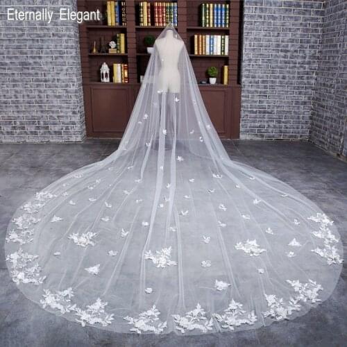 New 3 Meters White/Ivory Flowers Appliqued Mantilla Cathedral Wedding Veil Bridal Veil Long With Comb Wedding Accessories MD3006