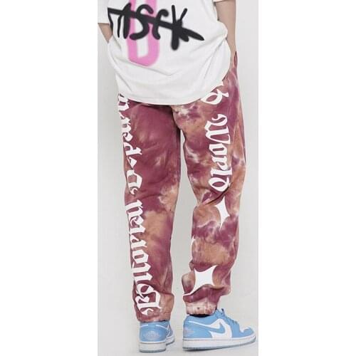 New for Summer 2021 Mens Tie-dyed Frothy Slacks with Tied Foot Letters Embroidery Hip Hop Pants