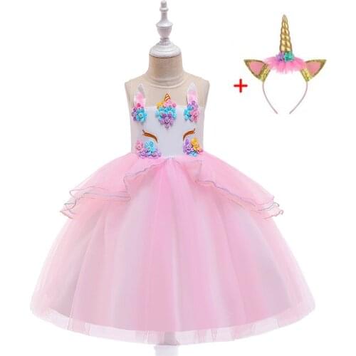 New Years Unicorn Dress for Girls Embroidery Ball Gown Baby Girl Princess Birthday Dresses Perform Costumes Children Clothing