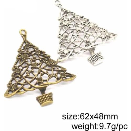 High Quality 10 Pieces/Lot 62*48mm Antique Silver/Antique Bronze Plated Retro Alloy Christmas Tree Charms Pendant