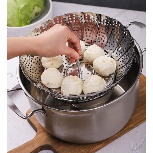 Portable Stainless Steel Steamer, Telescopic Steamer, Foldable Fruit Tray, Kitchen Steamer, Kitchen Supplies
