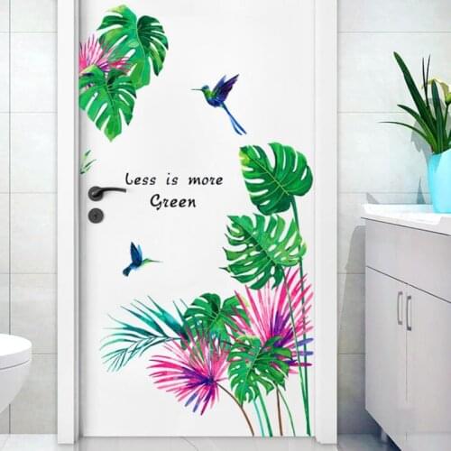 Removable Wall Stickers Blue Flower Bird Green Plants Bedroom Living Room Murals PVC Decorative Moisture Decals