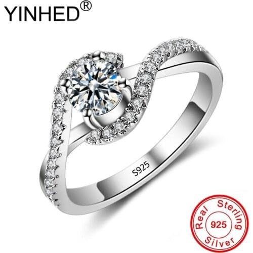 95% Off !! YINHED Authentic 925 Sterling Silver Twisted Rings for Women Clear AAA Zircon CZ Engagement Wedding Jewelry ZR526