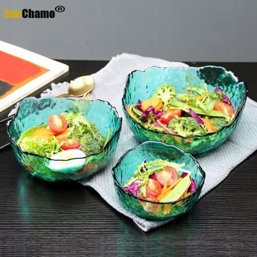 Japanese Style Iceberg Glass Bowl with Glod Rim Transparent Salad Fruit Soup Dessert Snack Foods Mixing Bowl Tea Wash Large