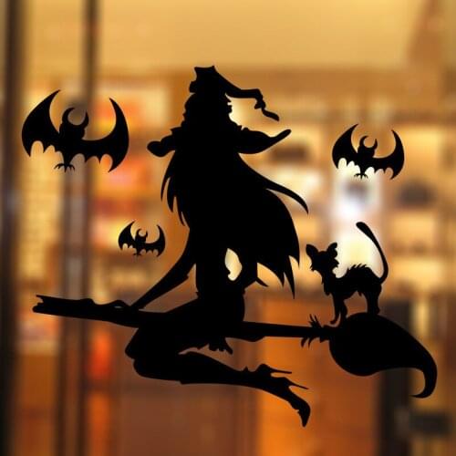 Halloween Atmosphere Decoration Witch Bats Pumpkin Pattern Wall Sticker For Store Window Art Kid Room Decal DIY Festival Sticker
