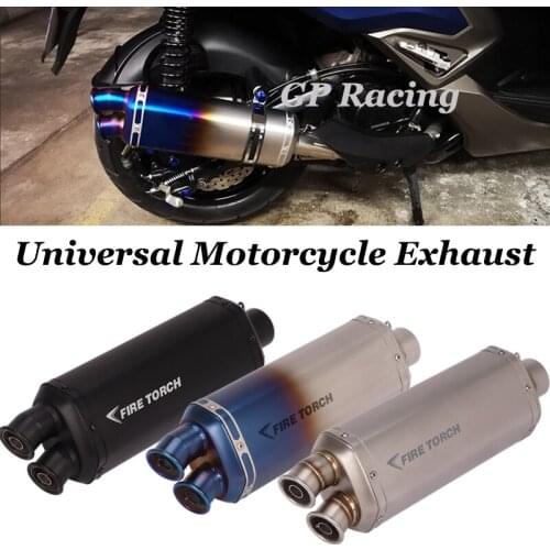 51mm Universal Motorcycle Double Hole Exhaust Escape Moto Exhaust Motocross Exhaust Muffler For ER6N GY6 Scooter ATV RC390 ADV