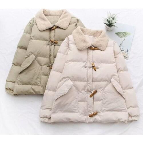 2021 winter new fashion jacket women cotton clothing coat lapel horn buckle warm solid color parka jacket female W866