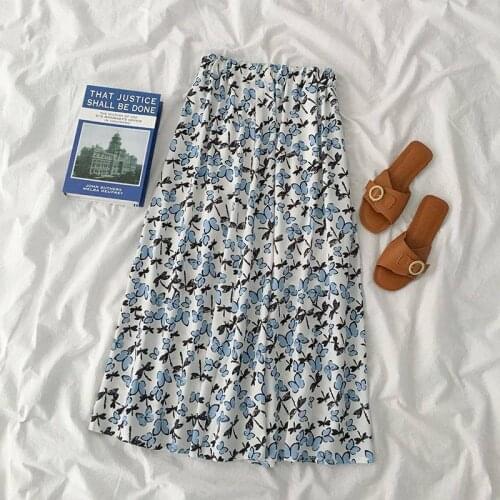 2021 Autumn New Niche Butterfly Floral Skirt High Waist Thin Pear-shaped Figure Mid-length A-line Umbrella Women Long Skirt