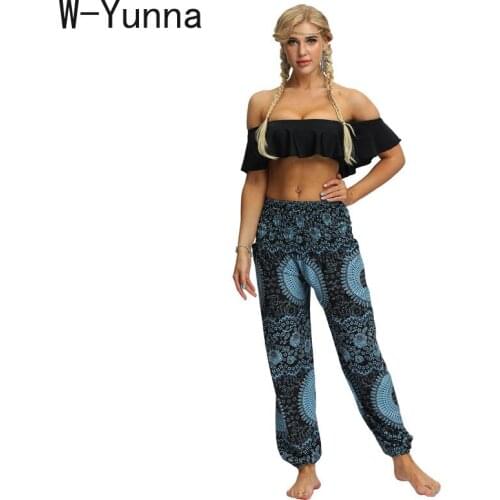 W-Yunna 2019 New Arrival Harajuku Bohemia Summer Pants Women High Waist Ankle Length Loose Harem Pants Beachwear Fitness Pants