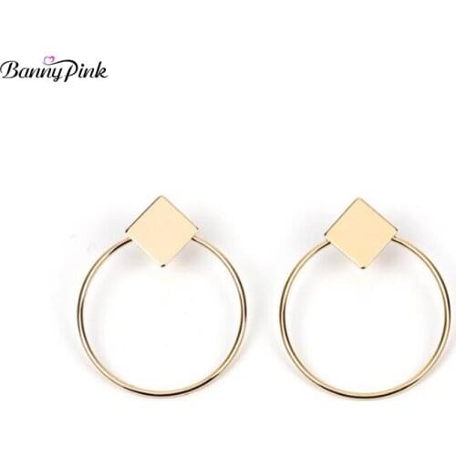 New Punk Copper Square Studs Earrings For Women Chunky Circle Pendant Post Earrings Fashion Jewelry Pendientes Bijoux Femme