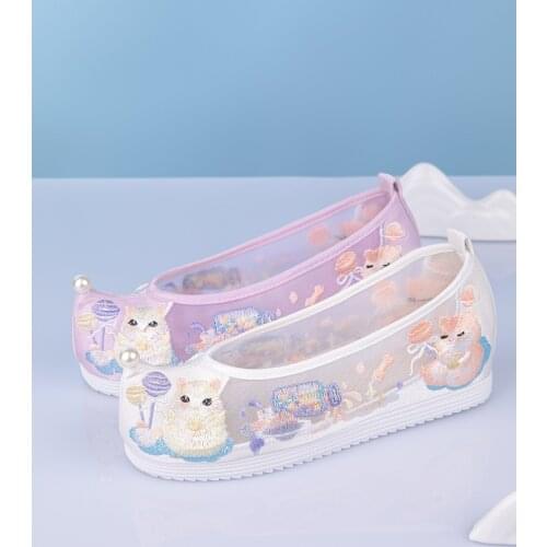 Original Pearl Ancient Shoes Women Antique Clothes Inside Head To Increase The Height Embroidery Han Clothing Mesh Shoes Summer